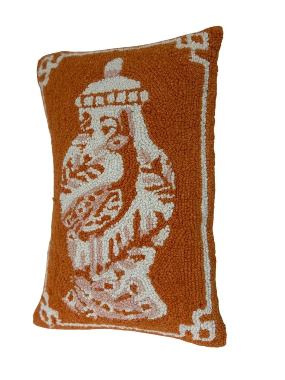 Rectangle Pillow Orange Chinioseries Vase Needlepoint Kendry Collection 18x12 Th